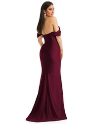 Off-The-Shoulder Corset Stretch Satin Mermaid Dress With Slight Train - CS101