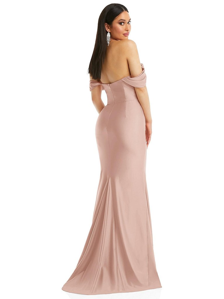 Off-The-Shoulder Corset Stretch Satin Mermaid Dress With Slight Train - CS101