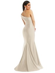 One-Shoulder Bias-Cuff Stretch Satin Mermaid Dress With Slight Train - CS107