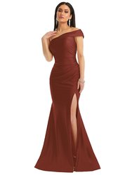 One-Shoulder Bias-Cuff Stretch Satin Mermaid Dress With Slight Train - CS107 - Auburn Moon