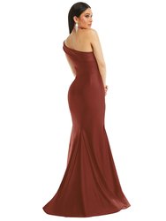 One-Shoulder Bias-Cuff Stretch Satin Mermaid Dress With Slight Train - CS107