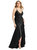 Pleated Wrap Ruffled High Low Stretch Satin Gown with Slight Train - CS111 - Black