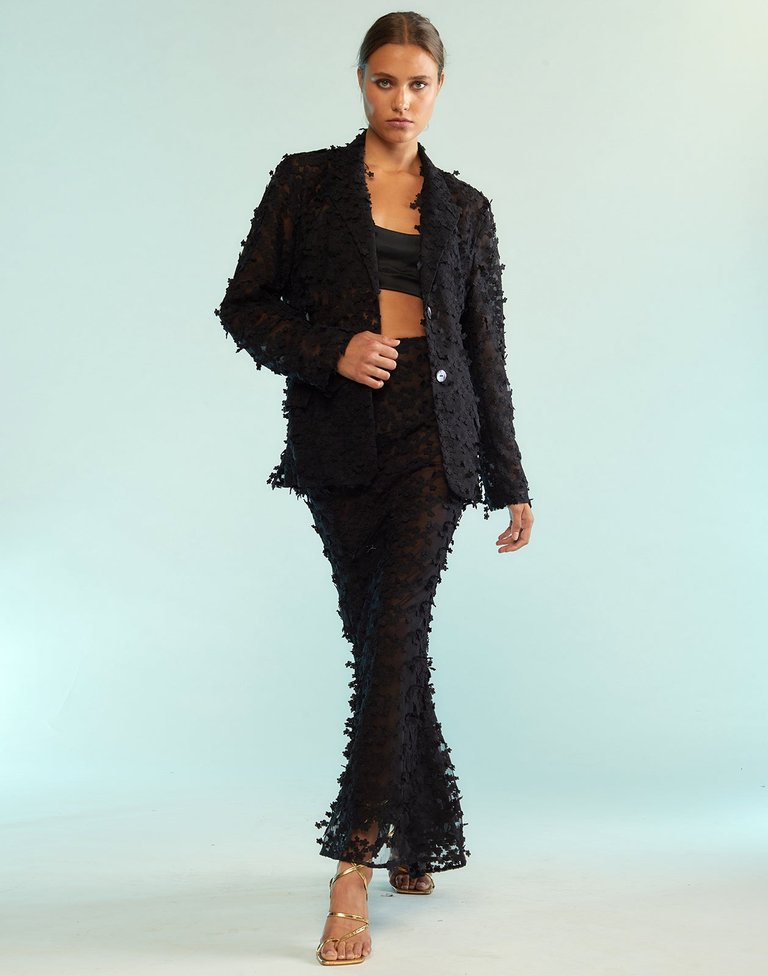 3D Embroidered Tulle Blazer - Black - Black
