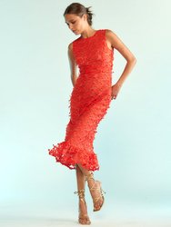 3D Embroidered Tulle Dress - Red
