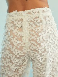3D Embroidered Tulle Pants - White