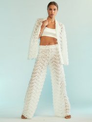 3D Embroidered Tulle Pants - White - White