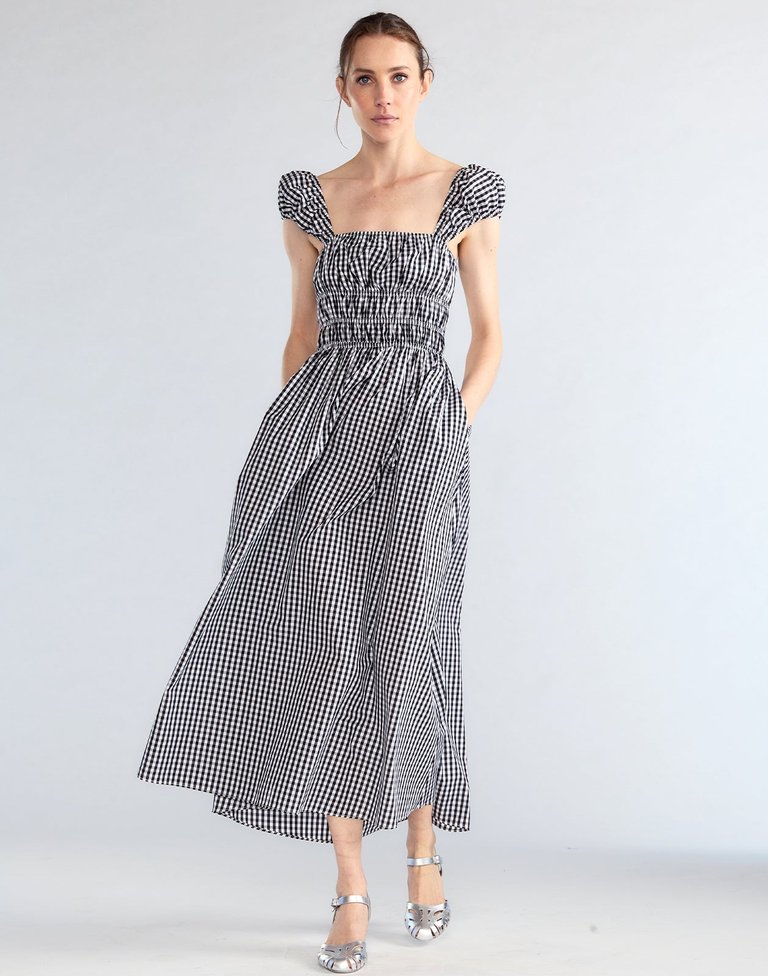 Bodrum Back Tie Dress - Black & White Gingham