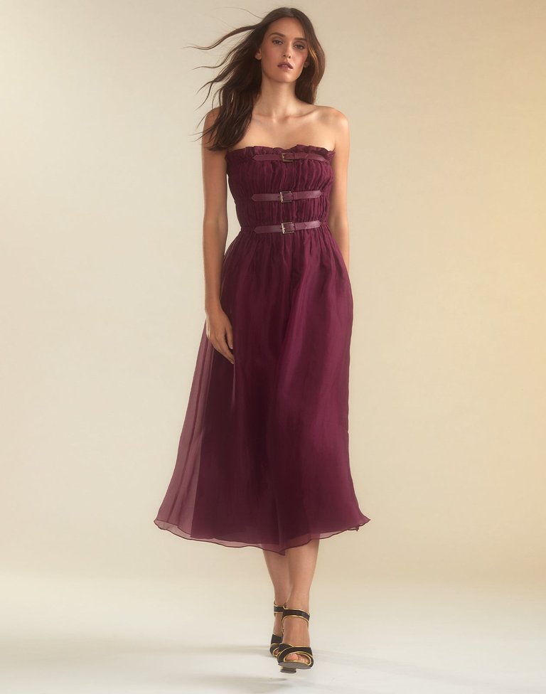 Buckle Up Silk Organza Dress - Burgundy