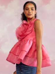 Chloe Organza Flower Top - Hot Pink