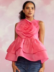 Chloe Organza Flower Top - Hot Pink