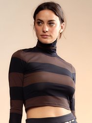 Cropped Striped Turtleneck - Brown/Black