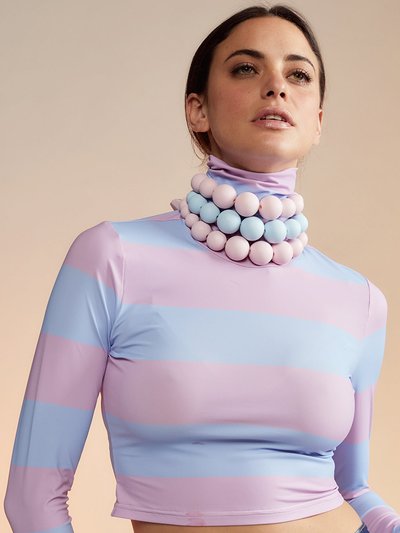 Cynthia Rowley Cropped Striped Turtleneck - Lavender/Sky Blue product