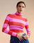 Cropped Striped Turtleneck - Red/Pink - Red/Pink