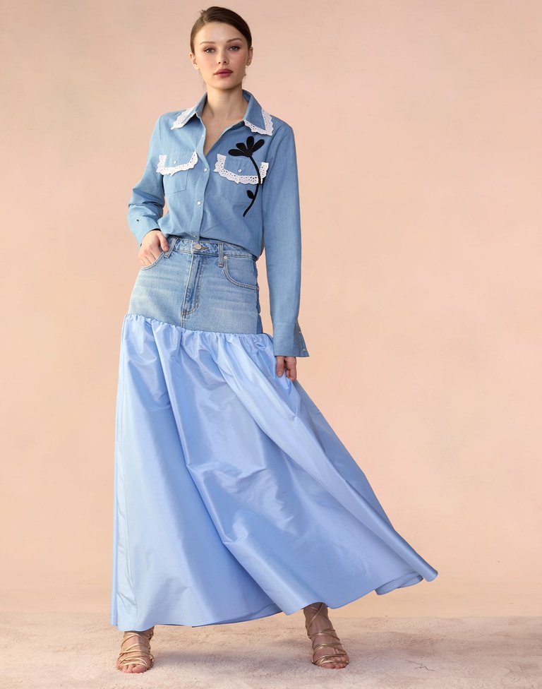 Deconstructed Denim Taffeta Skirt - Blue