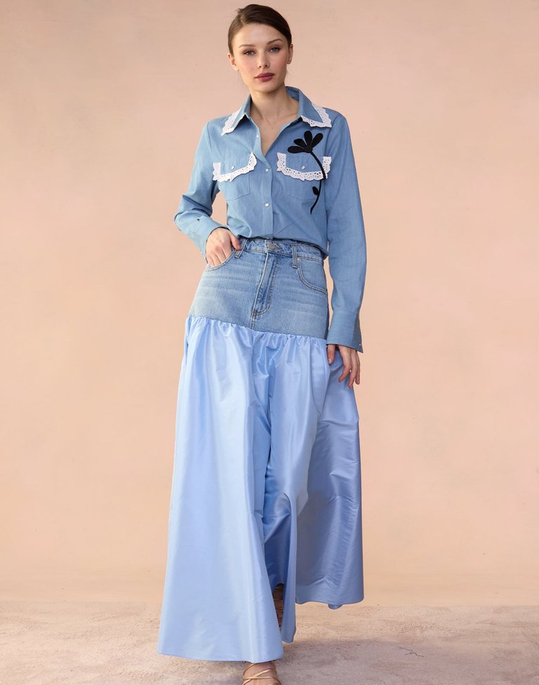 Deconstructed Denim Taffeta Skirt