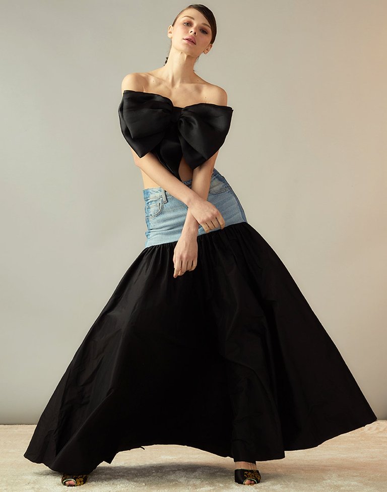 Denim Taffeta Skirt - Black - Black