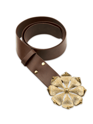 Gold Flower Buckle Belt - Brown