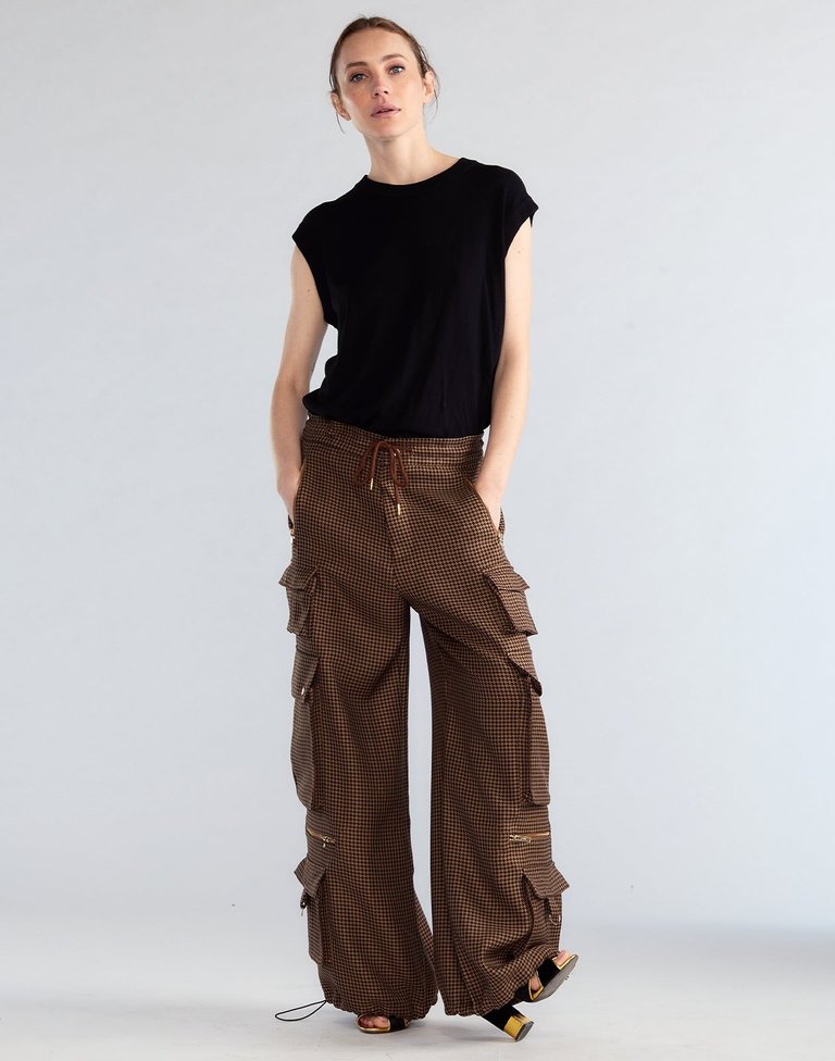 Houndstooth Cargo Pants - Black/Brown