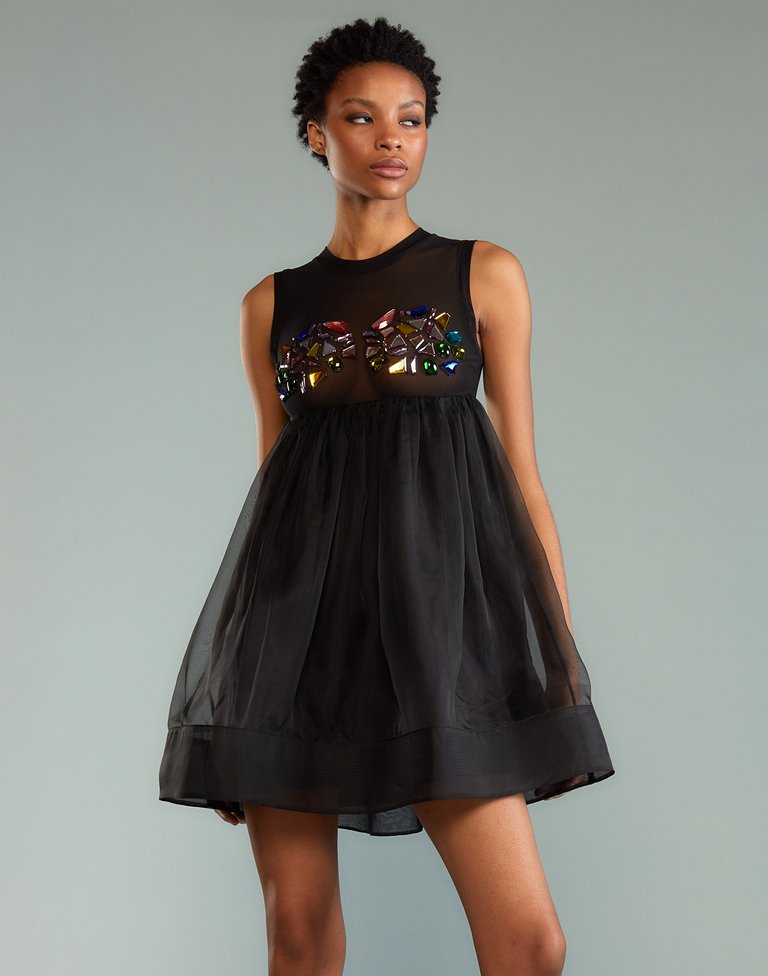 Jewel Cascade Peplum Dress - Black