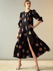 Moonlit Fleur Voile Dress - Black Flower