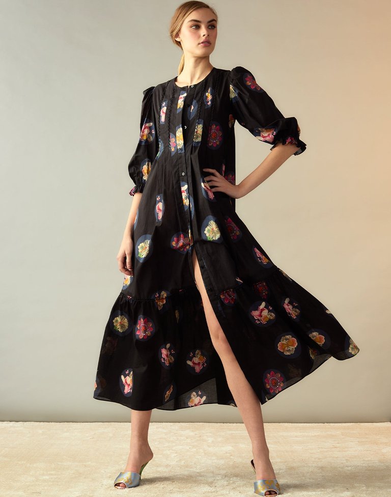 Moonlit Fleur Voile Dress - Black Flower