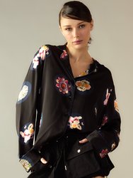 Moonlit Petal Blouse - Black Flower