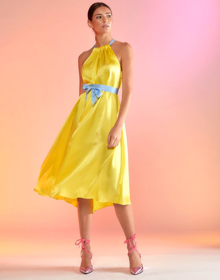 Salerno Silk Halter Dress - Yellow - Yellow