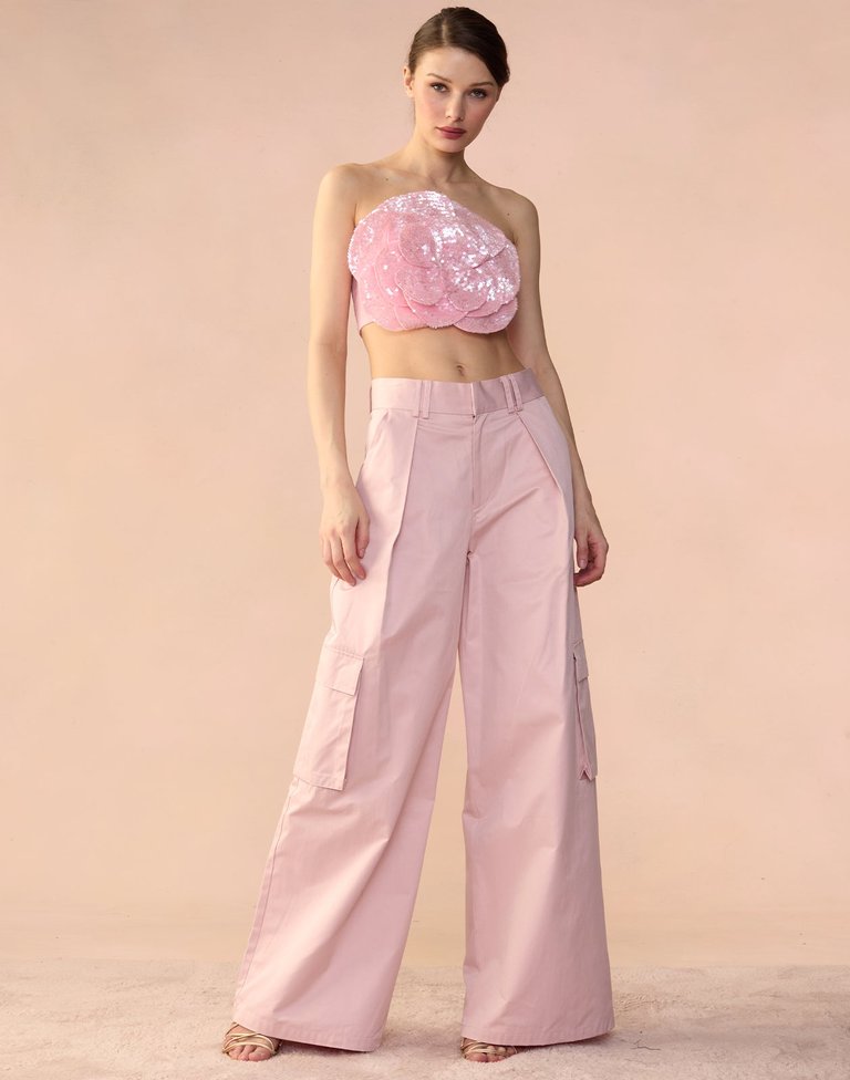 Sequin Flower Bandeau Top - Light Pink - Light Pink