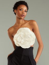 Sequin Flower Bandeau Top - White - White