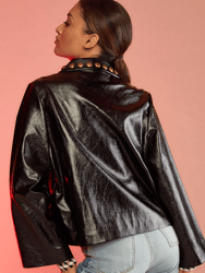 Studded Vegan Leather Jacket - Black