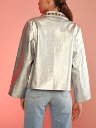 Studded Vegan Leather Jacket - Silver