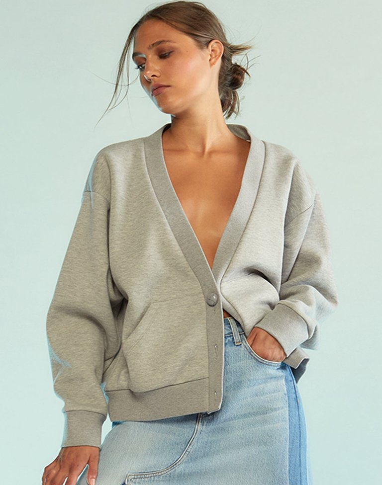 Sweatshirt Cardigan - Grey - Grey