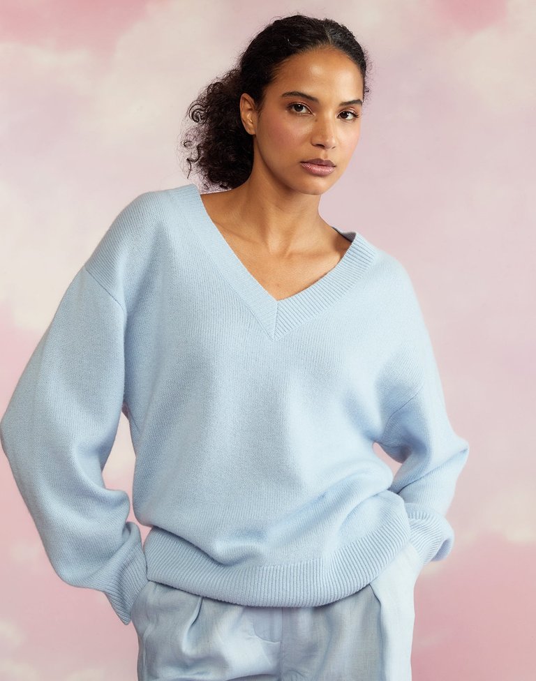 Talia V-Neck Sweater - Blue