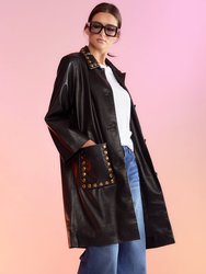 Vegan Studded Leather Coat - Black