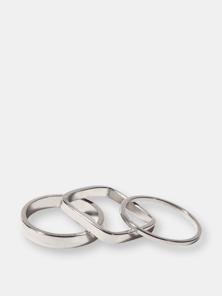 Set of 3 Silver Geometric Bands