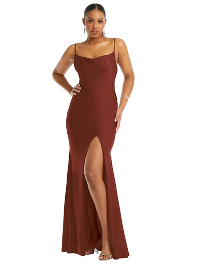 Cynthia & Sahar Cowl-Neck Open Tie-Back Stretch Satin Mermaid Dress With Slight Train - CS105 product