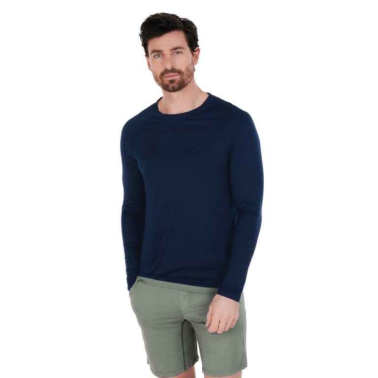 Sleep Long Sleeve Top Men - Nattcool™ Sleep Tech - Navy blue