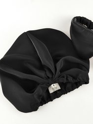 Washed Silk Turban + Eye Mask Set In Black - Black