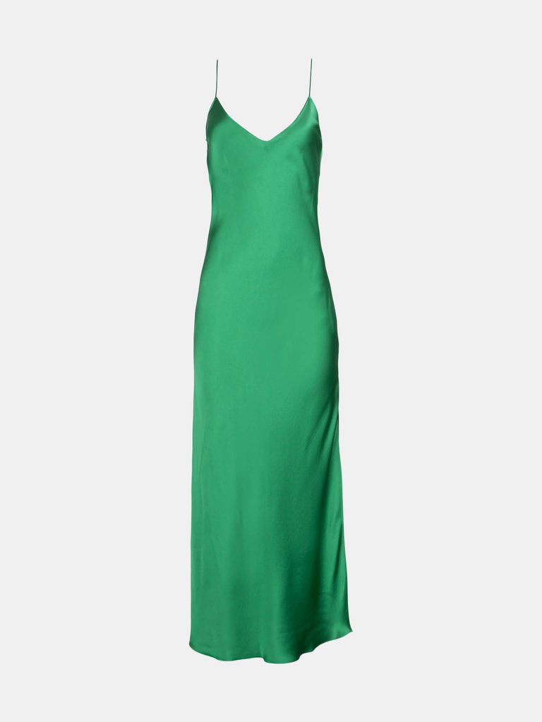 Emerald Long Silk Slip Dress - Emerald