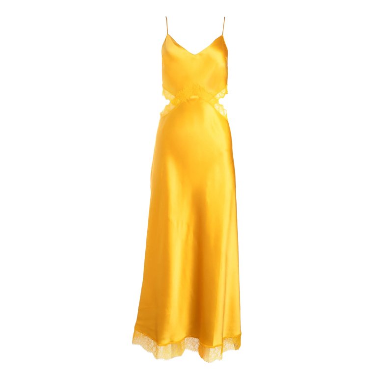 Mango Lace Cut-out Long Silk Slip Dress - Mango (211)