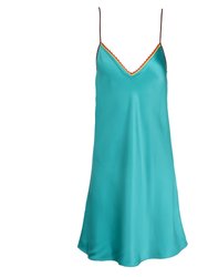 Neon Turquoise Lace-Trim Mini Slip Dress - Neon Turquoise