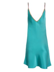 Neon Turquoise Lace-Trim Mini Slip Dress