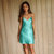 Neon Turquoise Lace-Trim Mini Slip Dress