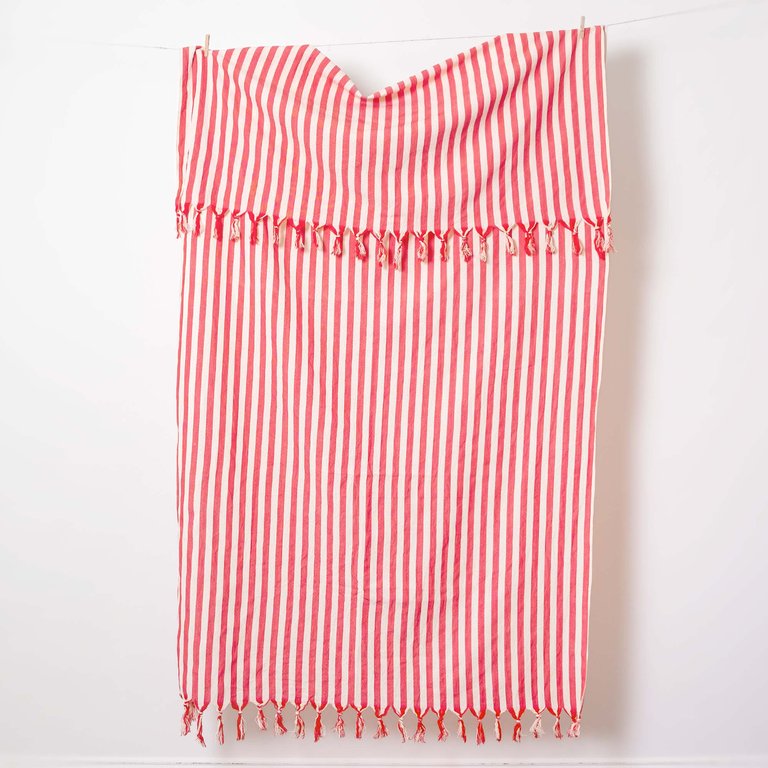 Coral Stripe Turkish Towel - Coral Stripe