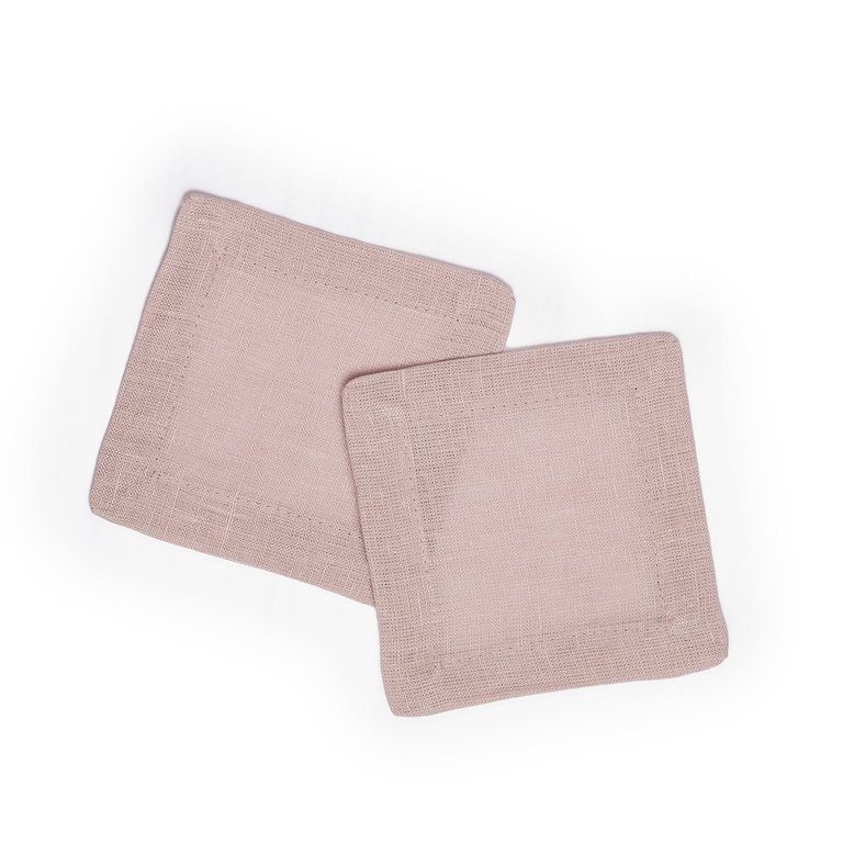 Organic Linen Cocktail Napkin Set Of 2 - Pink