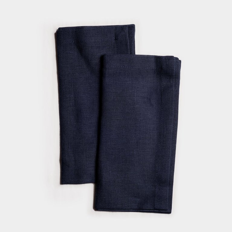 Organic Linen Napkin Set Of 2 - Navy Blue