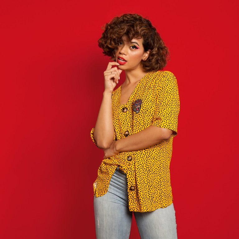 Fierce Embroidered Button Top - Yellow