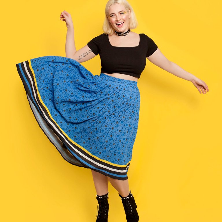 You Be You Printed Pleated Skirt - Blue