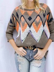 Aztec Sequin Sweater - Brown And Orange