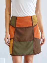Corduroy Color Block Mini Skirt - Rust